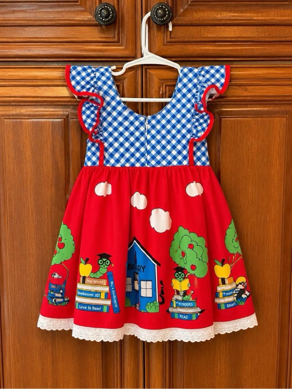 Back to School Girls Dress Size 4 Library Bookworm Apple Teacher - Picture 3 of 5